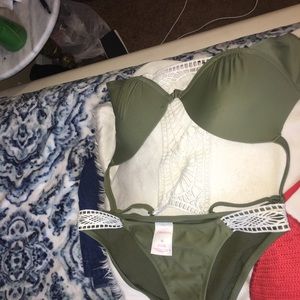 Two piece bathing suit.